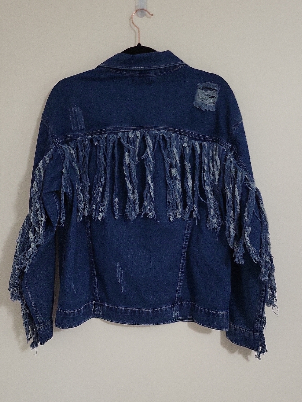 Oddi Soft CottonJean Jacket With Fringe, Some Distressing